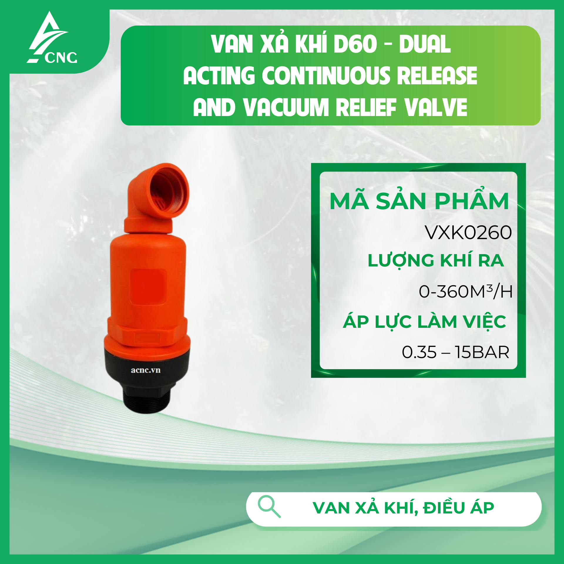 Van xả khí D60 - Dual Acting Continuous Release and Vacuum Relief Valve