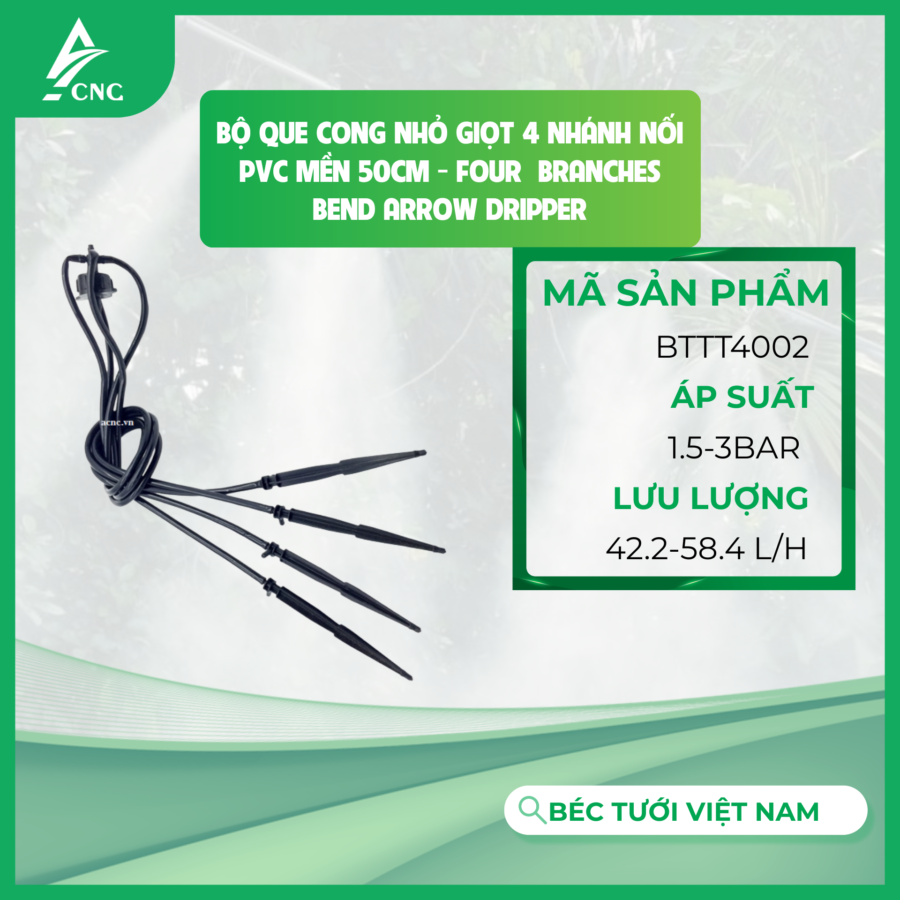 Bộ que cong nhỏ giọt 4 nhánh nối PVC mền 50cm - Four  Branches Bend Arrow Dripper